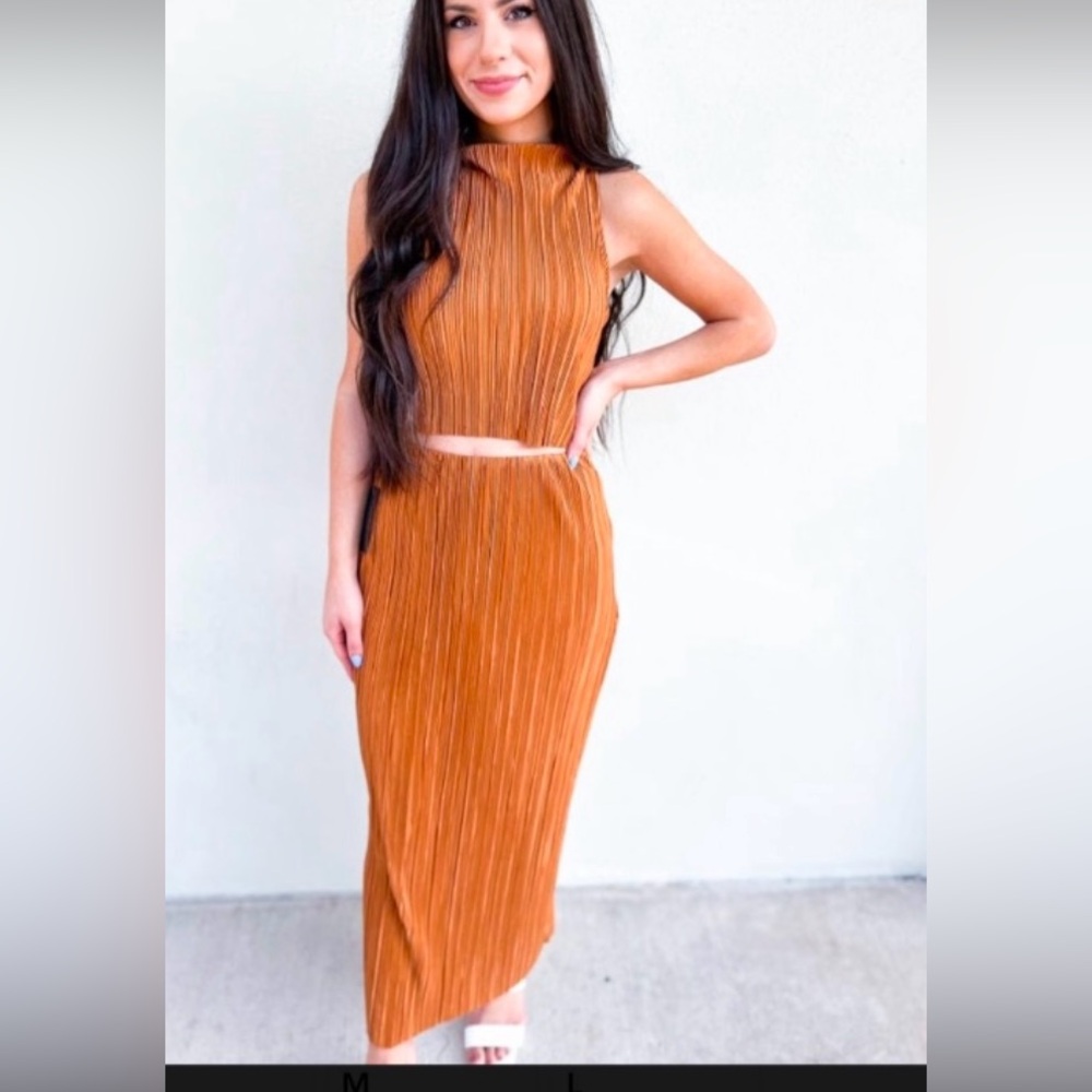 Elegant rust plisse Pleated Skirt